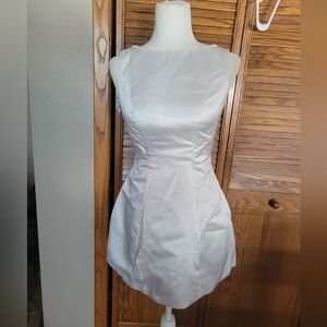 NEW Satin Pearl Dress with Bow Boat Neck Short Modest Mini Cocktail Dress Size 2